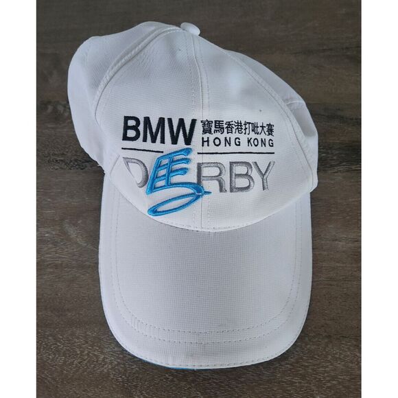 BMW Derby Hong Kong Racing Hat Baseball Cap White blue black silver logo EUC